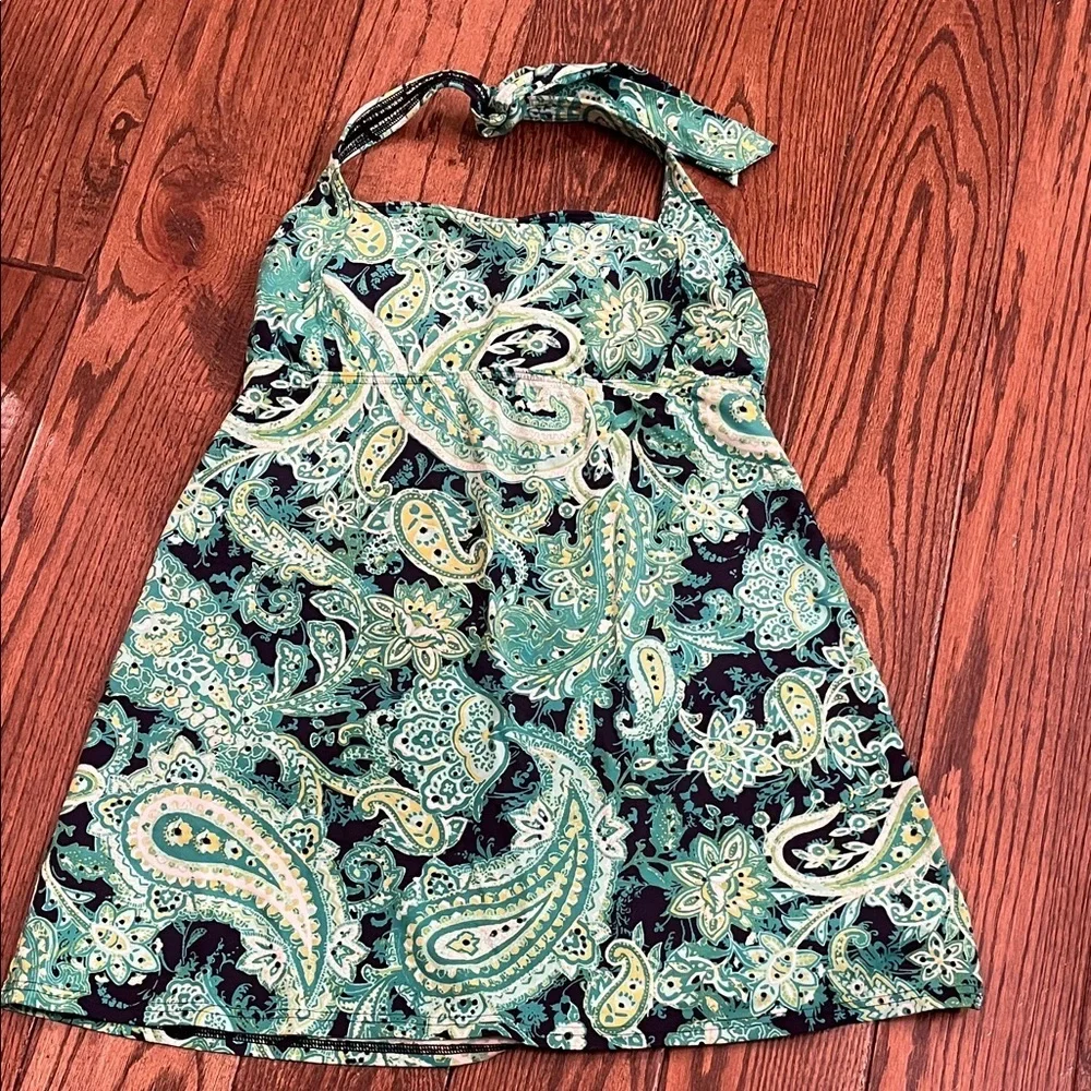 Lands End Paisley Tankini Swim Dress - Green and Black Size 10